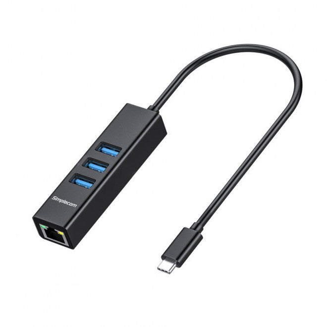 Simplecom CHN421 USB-C To 3x USB 3.0 Gigabit Ethernet Adaptor HXSI-CHN421-BLK