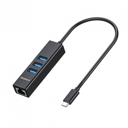 Simplecom CHN421 USB-C To 3x USB 3.0 Gigabit Ethernet Adaptor HXSI-CHN421-BLK