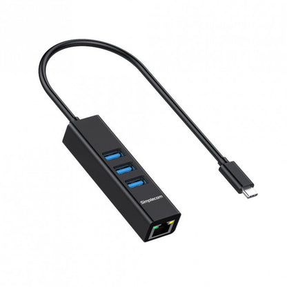 Simplecom CHN421 USB-C To 3x USB 3.0 Gigabit Ethernet Adaptor HXSI-CHN421-BLK