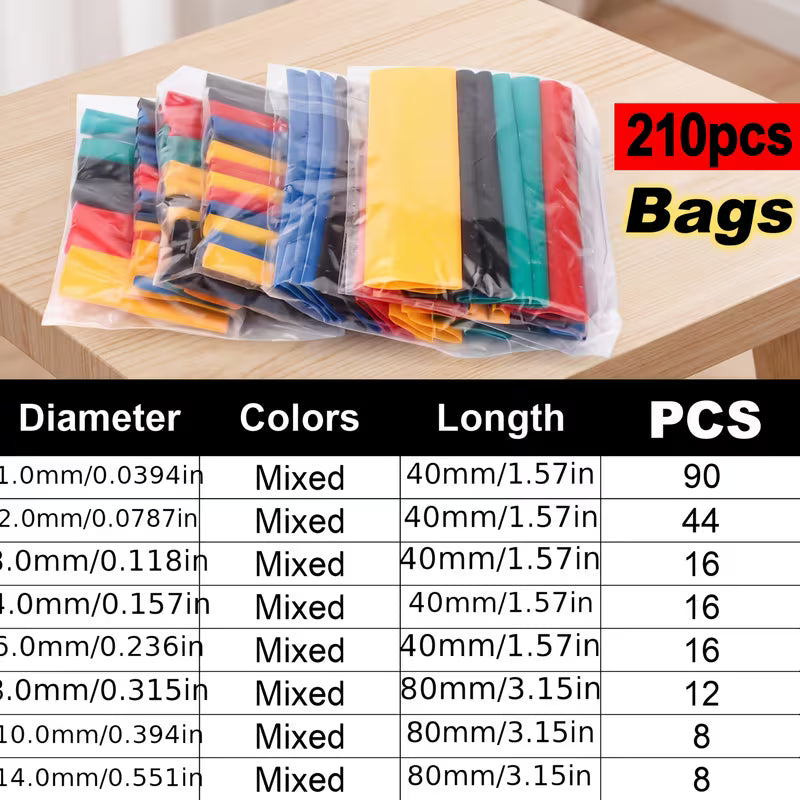 Heat Shrink Tubing 210pc Assorted Bag T4GMQ06G0Q4/210