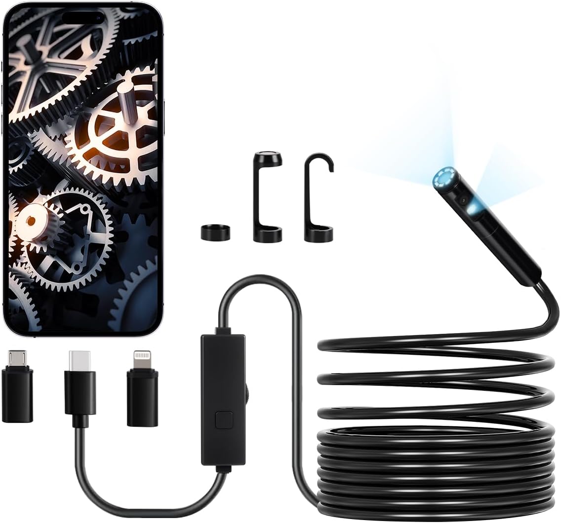 Inspection Camera USB Dual Lens 1920P Ip67 9 Adj LED, 5m Cable AB0F6CP46VD