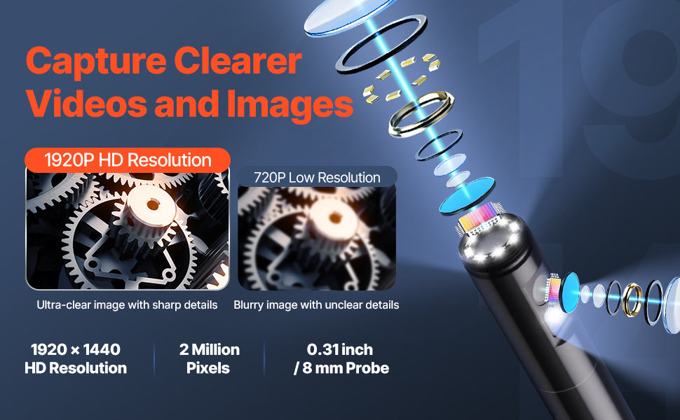 Inspection Camera USB Dual Lens 1920P Ip67 9 Adj LED, 5m Cable AB0F6CP46VD