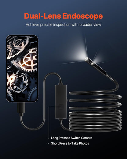 Inspection Camera USB Dual Lens 1920P Ip67 9 Adj LED, 5m Cable AB0F6CP46VD