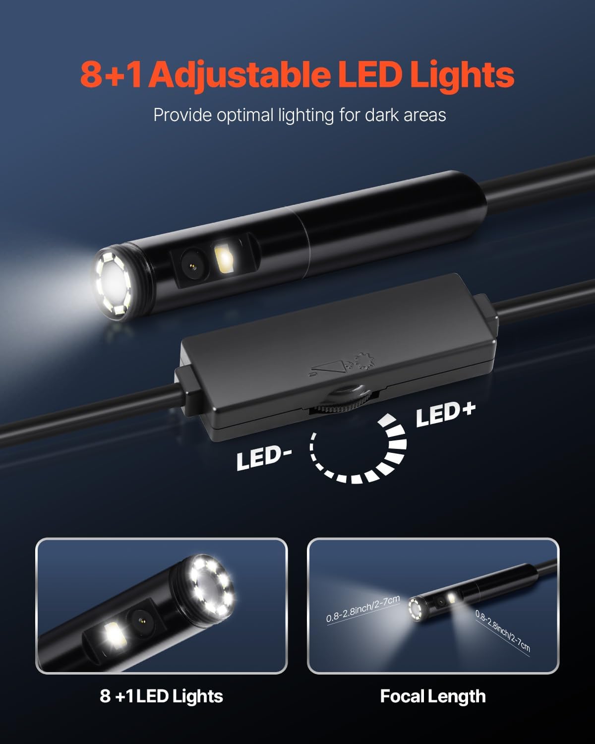 Inspection Camera USB Dual Lens 1920P Ip67 9 Adj LED, 5m Cable AB0F6CP46VD