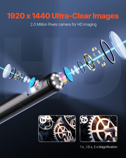 Inspection Camera USB Dual Lens 1920P Ip67 9 Adj LED, 5m Cable AB0F6CP46VD