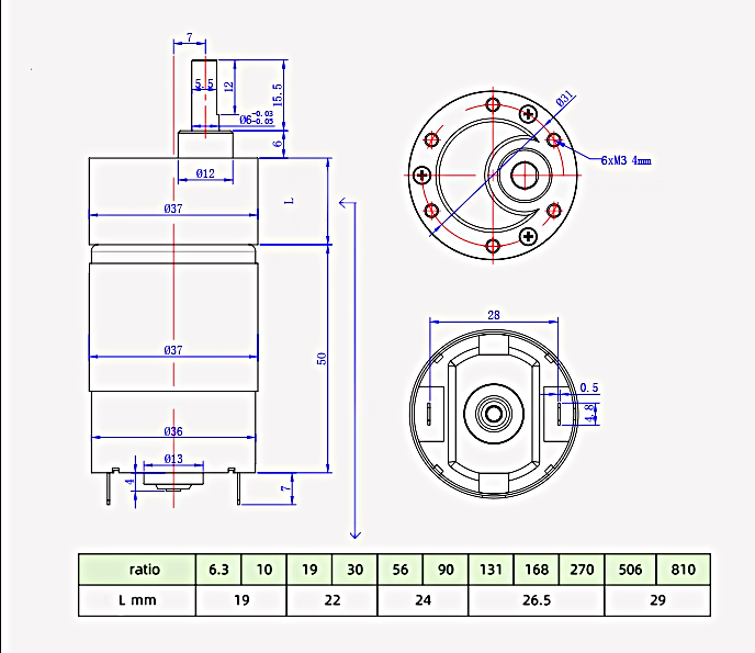 Motor Gear Reduction 12V 66RPM J0064