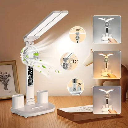 Desk Lamp with Cooling Fan, Clock, Temp, Date & Storage Organiser Touch Switch White Jl158314