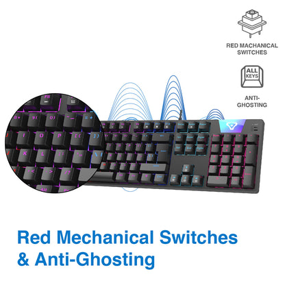 LASER Gaming LED Full Size Mechanical Wired Keyboard KB-MEK101-BK