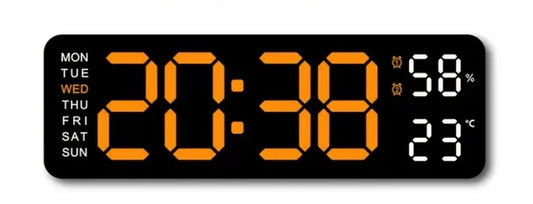 Clock Large Orange Digital Led Display Dual Alarm Day Date Temperature & Humidity AX97559/WO