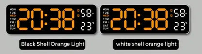 Clock Large Orange Digital Led Display Dual Alarm Day Date Temperature & Humidity AX97559/WO