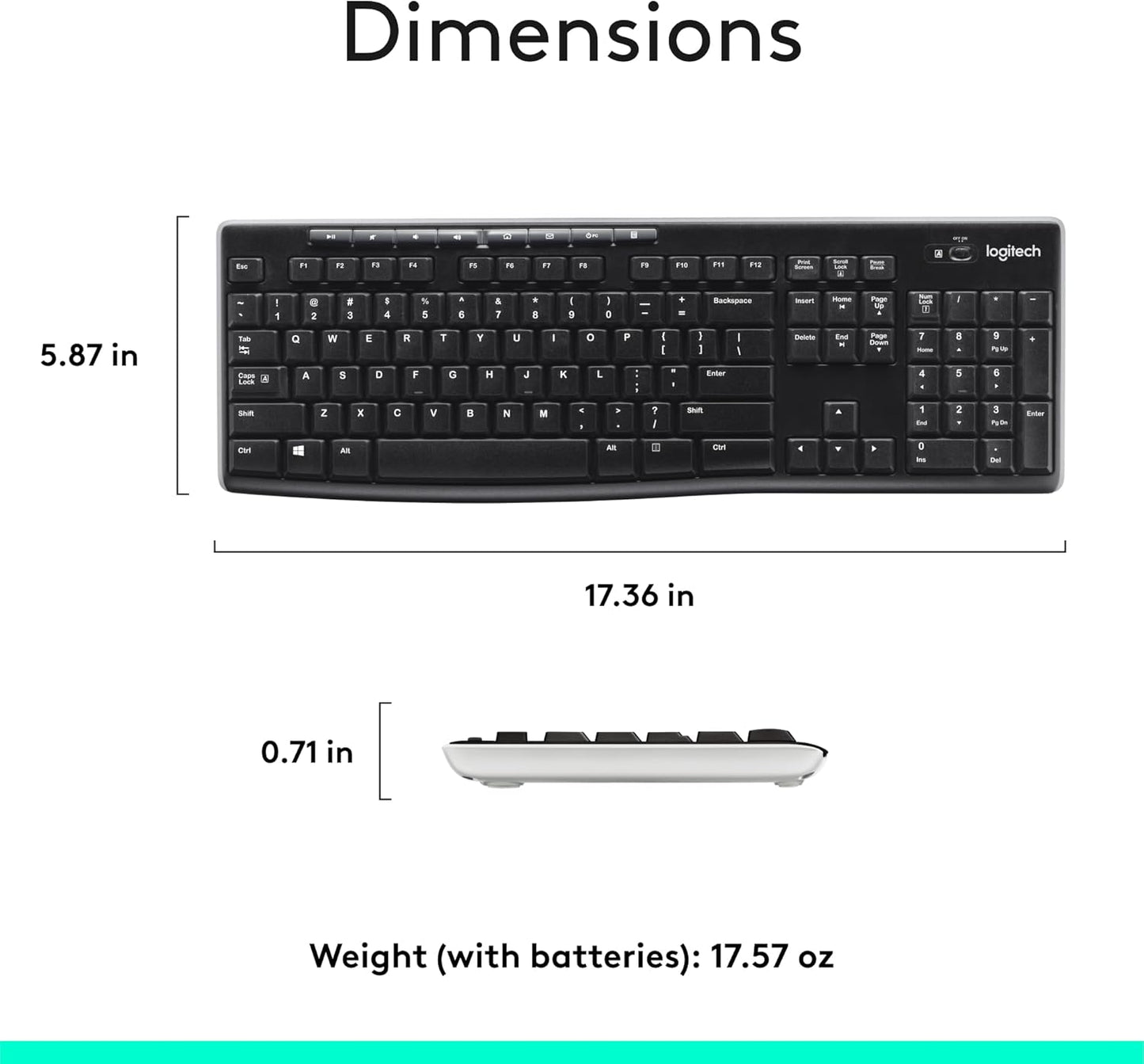 Logitech K270 2.4 GHz Wireless Full Size Keyboard KBLT-K270 1533521