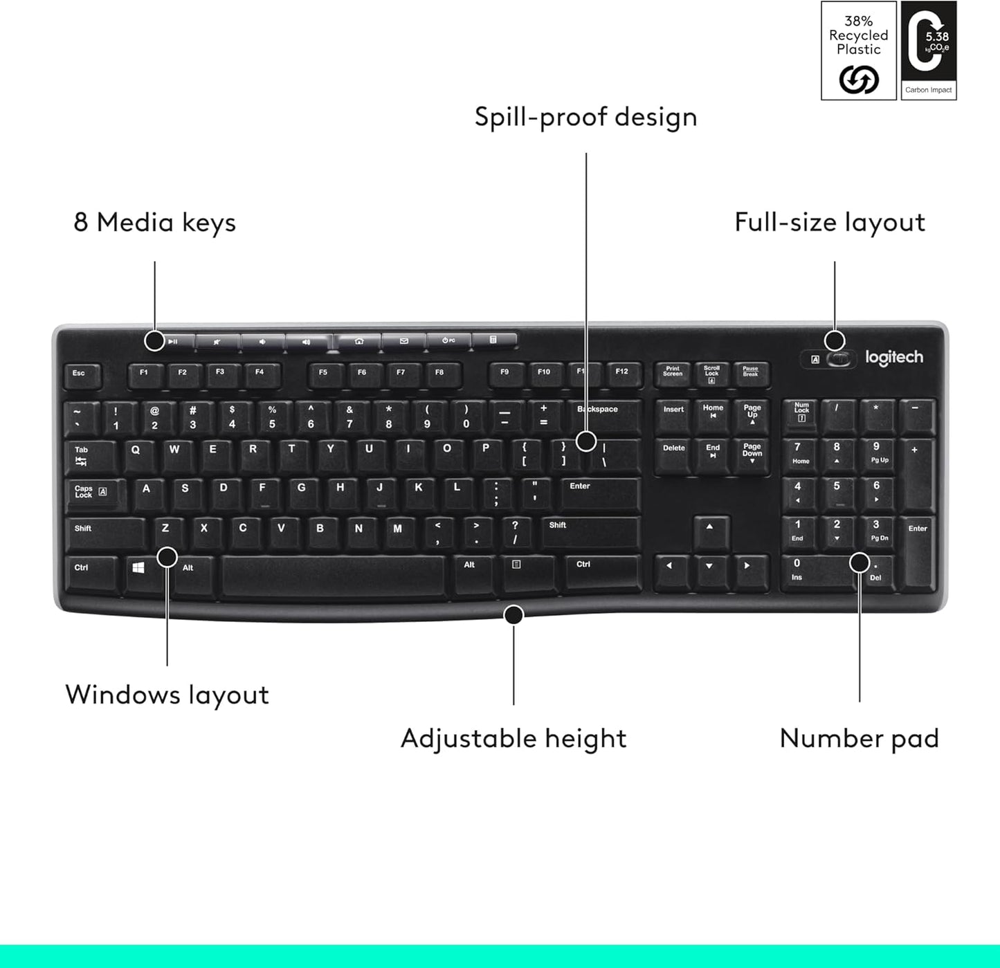 Logitech K270 2.4 GHz Wireless Full Size Keyboard KBLT-K270 1533521
