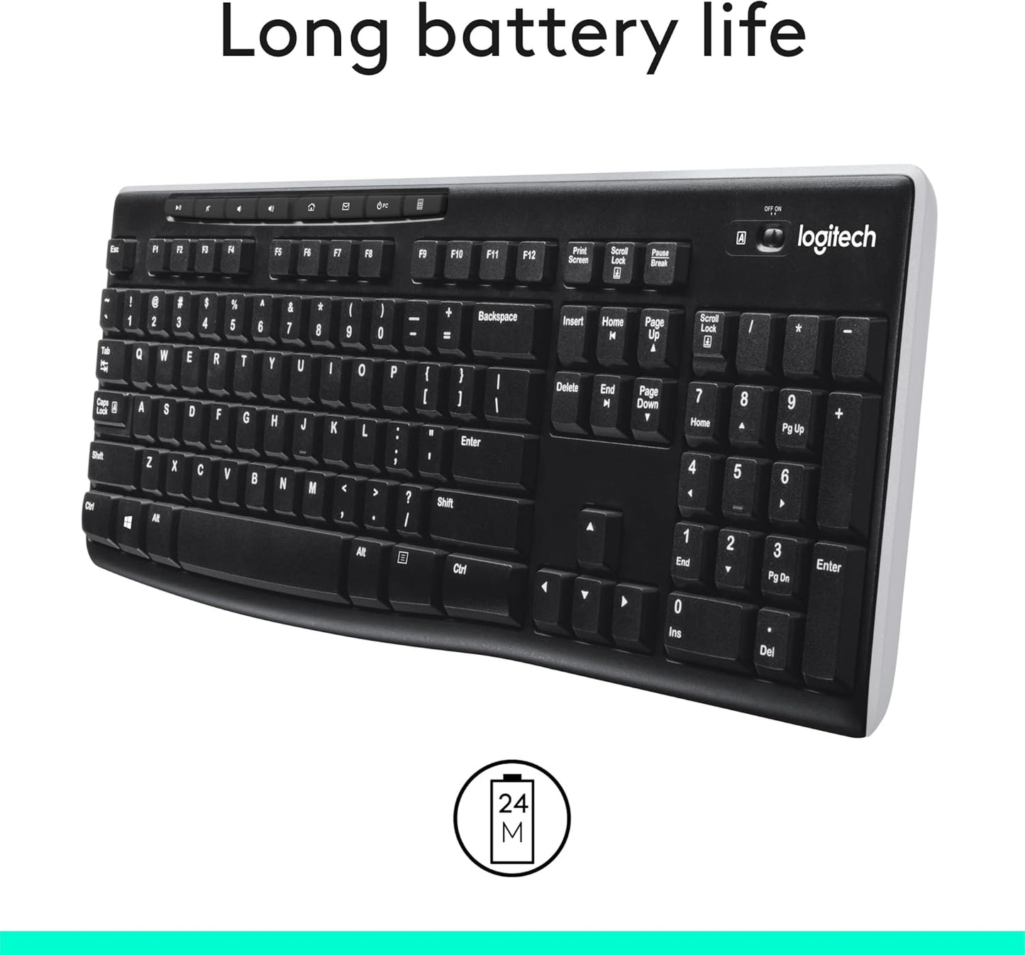 Logitech K270 2.4 GHz Wireless Full Size Keyboard KBLT-K270 1533521