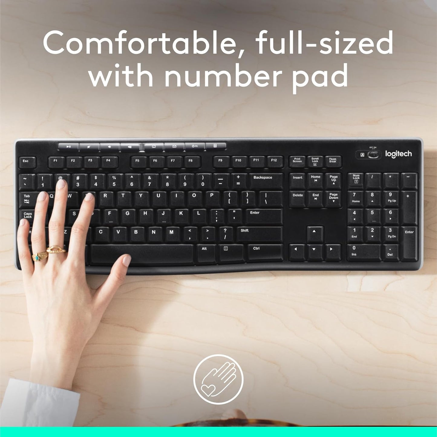 Logitech K270 2.4 GHz Wireless Full Size Keyboard KBLT-K270 1533521
