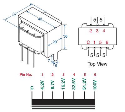 Audio Transformer 40W Attenuator 100V Line M0440