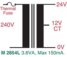 EI Core Transformer 24V / 240V 150mA Centre Tapped EI Core Transformer M2854L