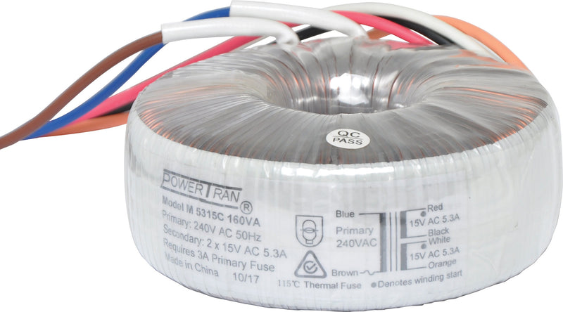 Transformer 15 + 15 160VA Toroidal M5315C