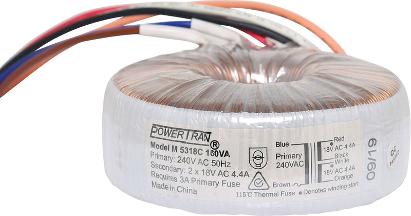 Toroidal Transformer 18 + 18 300VA M5518C