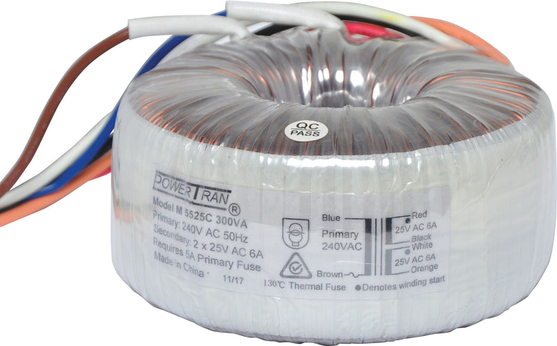 Toroidal Transformer 25 + 25 300VA M5525C