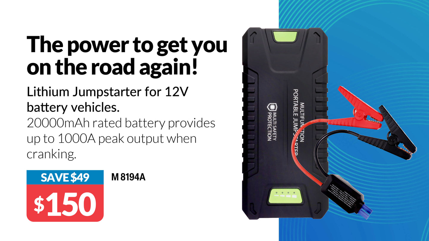Battery Charger 20000mAh 1000A Lithium Vehicle Battery Jumpstarter Pack M8194A