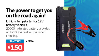Battery Charger 20000mAh 1000A Lithium Vehicle Battery Jumpstarter Pack M8194A