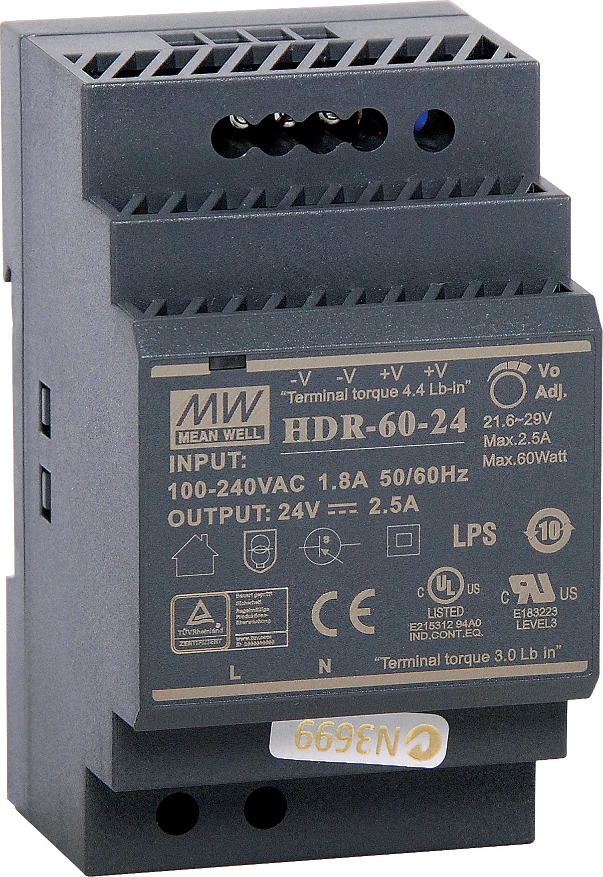 DIN Rail AC/DC Supplies HDR-60-24 60W 24VDC 2.5A DIN Rail Switchmode Power Supply M8395