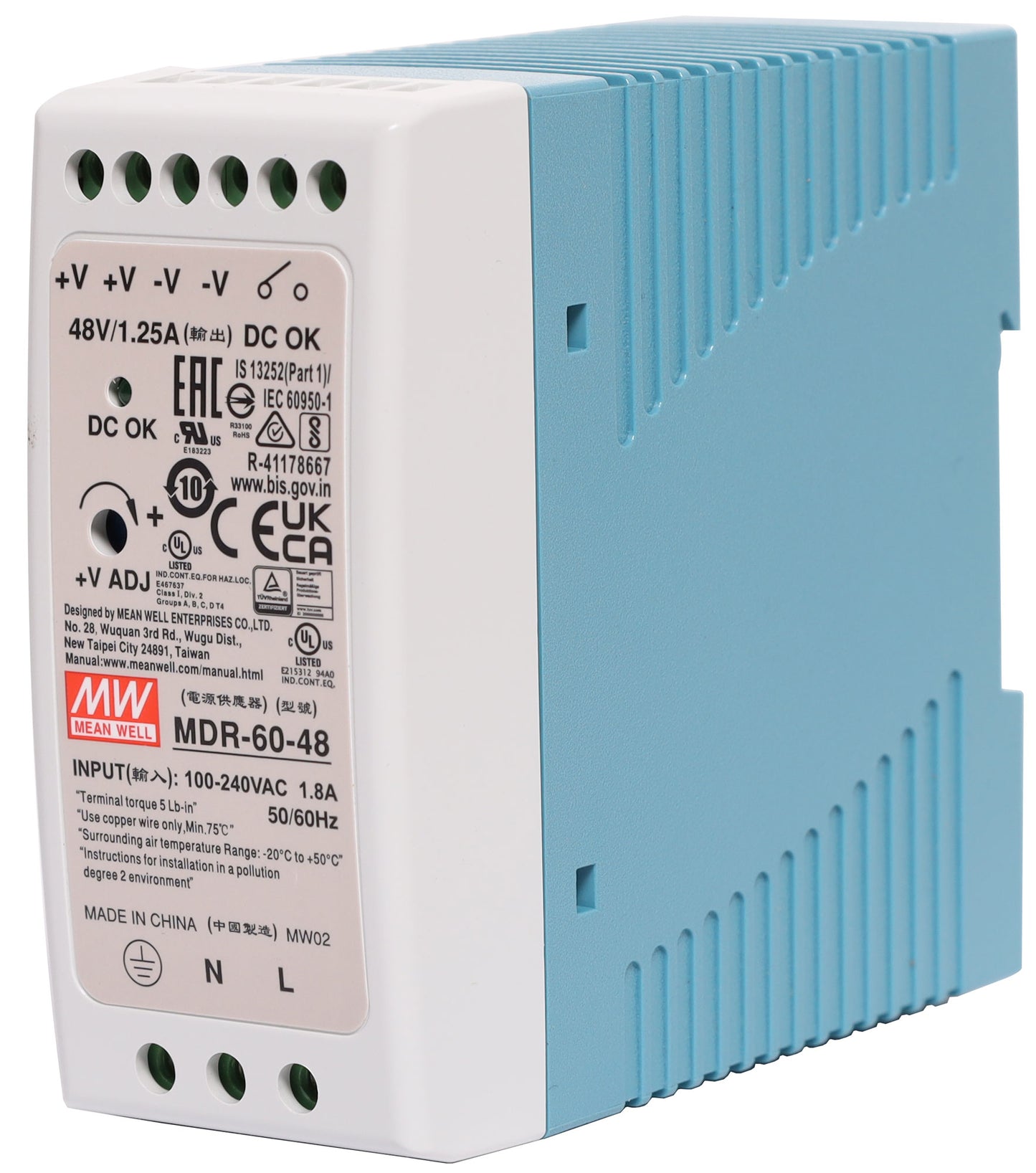 DIN Rail AC/DC Supplies MDR-60-24 60W 48VDC 1.25A DIN Rail Switchmode Power Supply M8413A