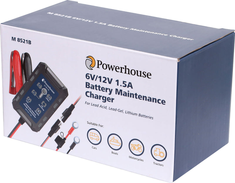 Battery Maintenance Charger 6v/12v 1.5a AGM/lithium M8521B