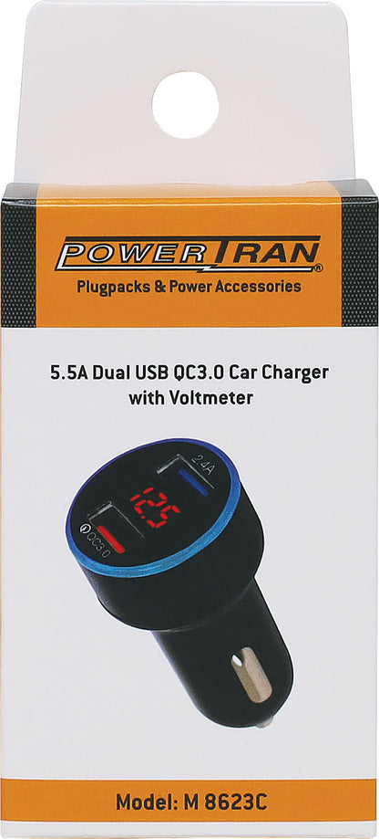 USB Charging 5.5A QC3.0 Dual USB Car Charger M8623C
