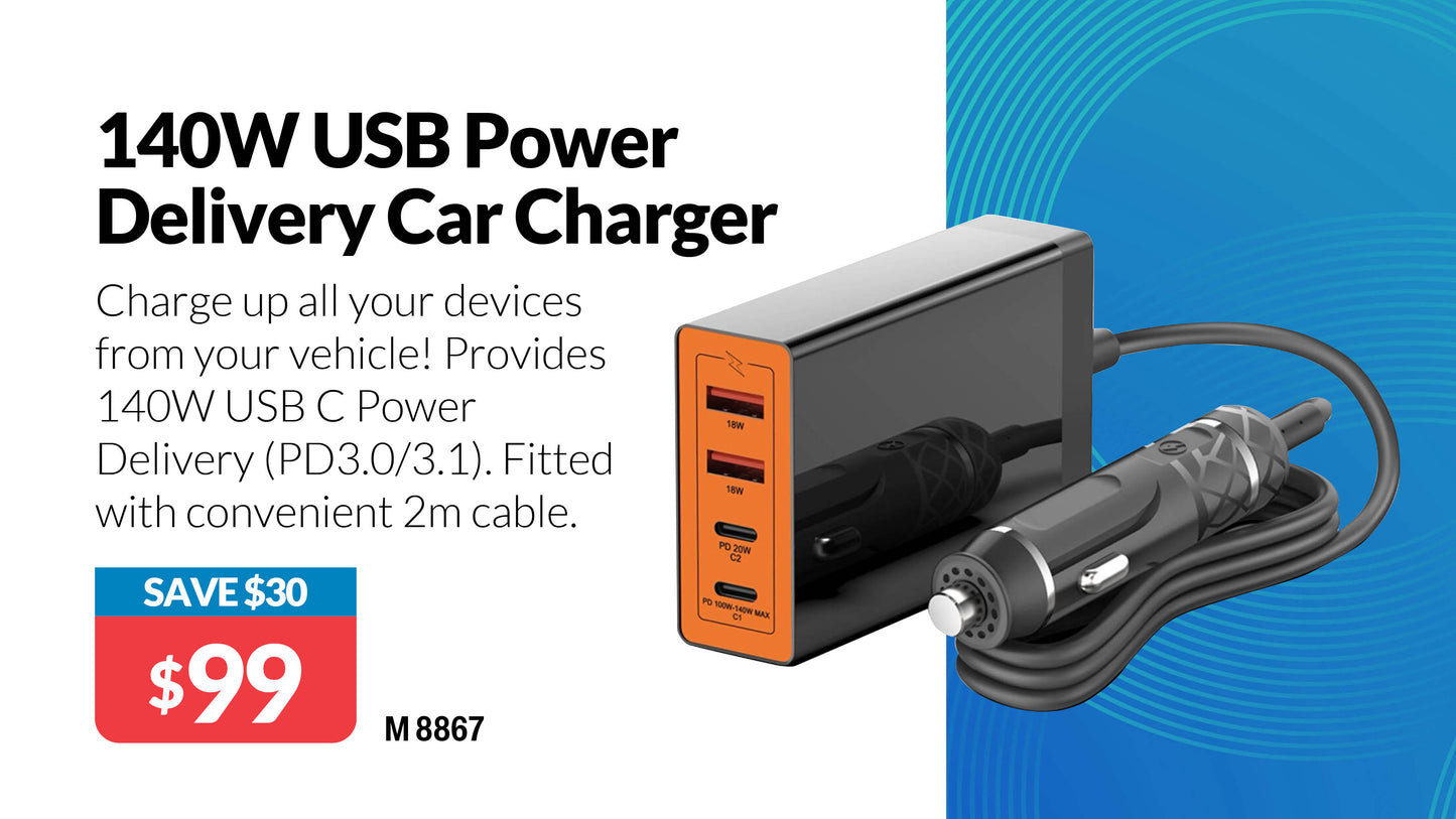 USB Charging USB C 140W PD Car Adapter With 2m Cable M8867