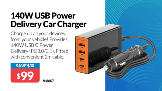 USB Charging USB C 140W PD Car Adapter With 2m Cable M8867