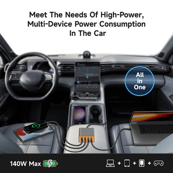 USB C 140W PD Car Adapter With 2m Cable M8867