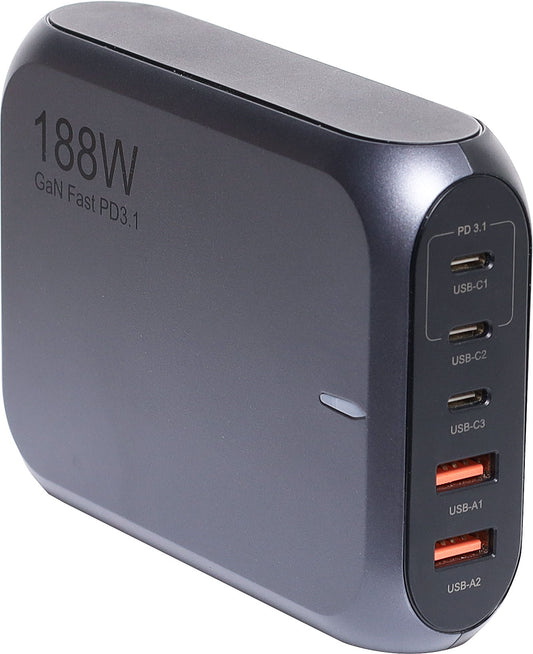 USB Charging 5 Port USB-C QC3.0 188W PD GaN Wall Charger M8871