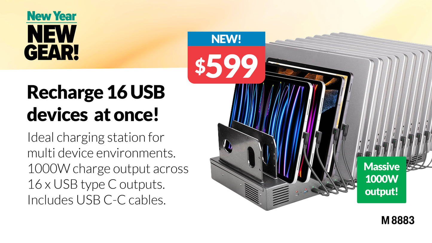 USB Charging 16 Port 1000W USB Type-C PD Charging Station M8883