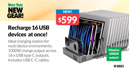 USB Charging 16 Port 1000W USB Type-C PD Charging Station M8883