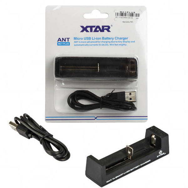 Battery Charger Automatic Single Channel 1 Cell Lithium Ion XTAR MC1 PLUS ANT USB Input  MC1PLUS