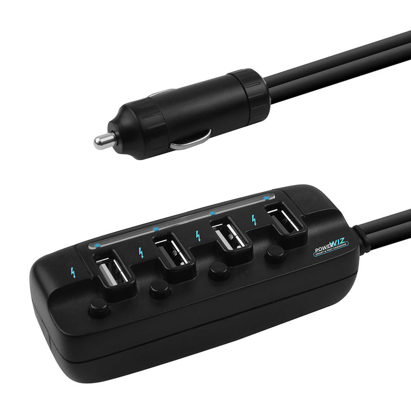 mbeat® 4 Ports USB Rapid Car Charger - 40W Rapid Smart Charger/Individual ON/OFF switches/90cm Extension Cable Design MPMB-MB-USBC480