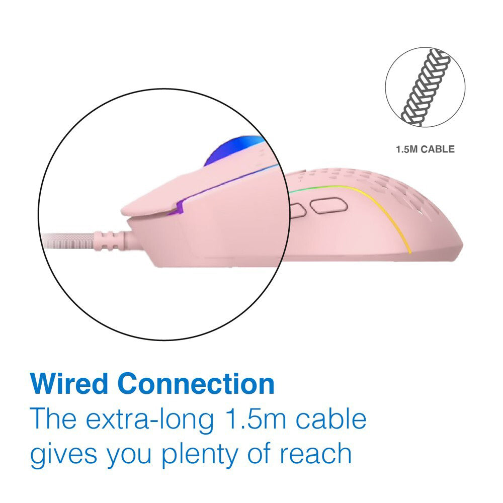 LASER Wired Gaming RGB Mouse Pink 12800 DPI MSE-M1210-PK