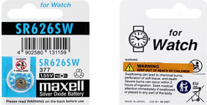 Button Cell Batteries 377 SR626SW 1.5v Silver Oxide Maxell Sold Each SR626SW-BP5