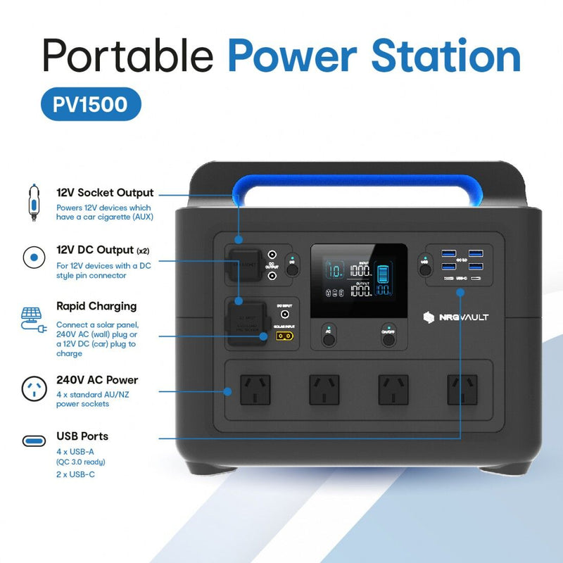 NRGVault Pv1500-1500w Portable Power Station PWR-PV1500-PS