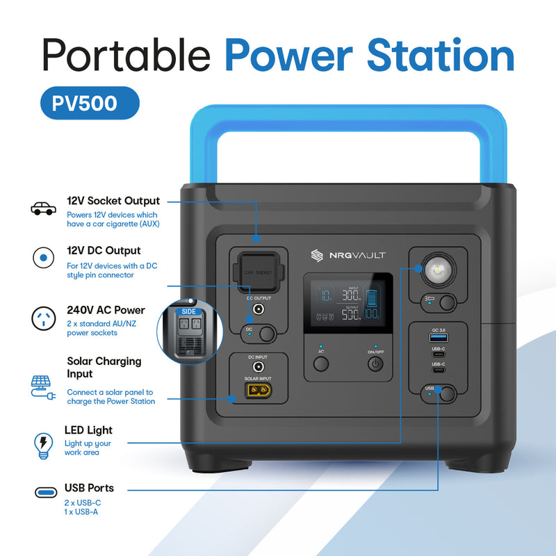 NRGVault PV500 500W Portable Power Station PWR-PV500-PS