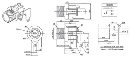 DC Power Socket Metal PCB Mount 2.1mm P0618