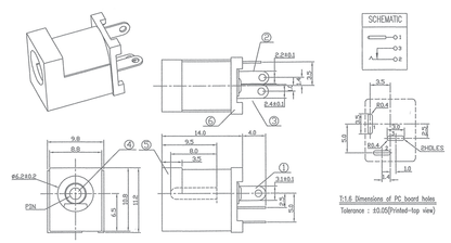 DC Power Connector 2.1mm Plastic PCB Mount Vert. DC Power Socket P0626