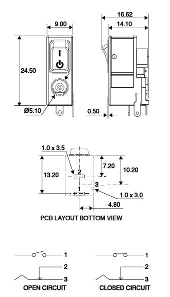 DC Power PCB Socket with Switch 1.75mm P0638