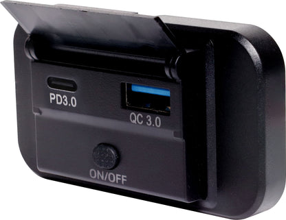 DC Power Connectors USB Dual Charge Panel Mount USB-C PD 18W USB-A QC3 P0668B