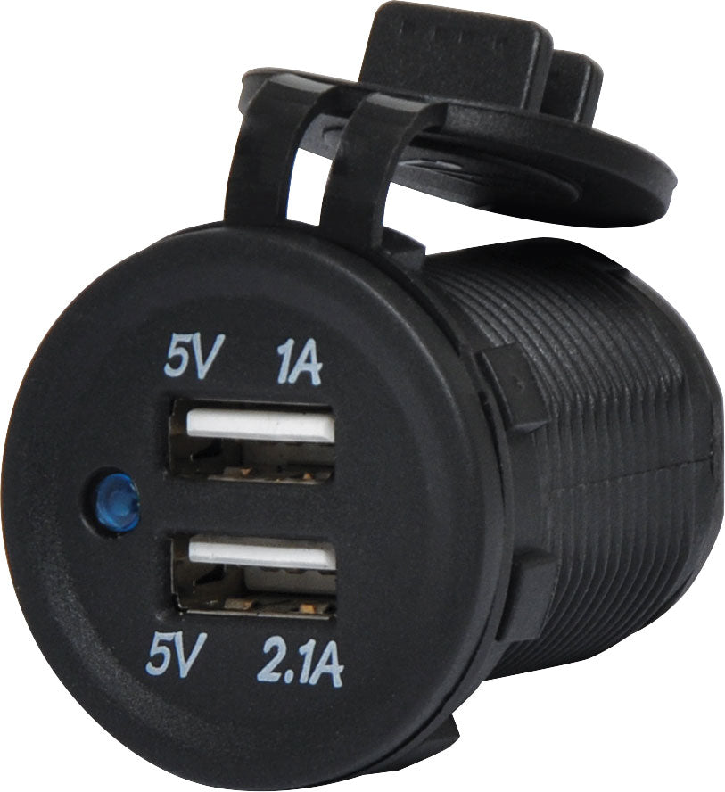 DC Power Connector Dual USB Waterproof Panel Mount 3.1A Charging Socket P0677A