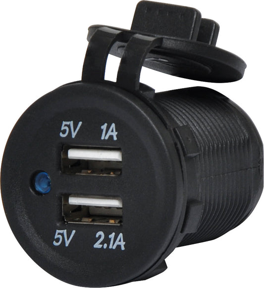 DC Power Connector Dual USB Waterproof Panel Mount 3.1A Charging Socket P0677A