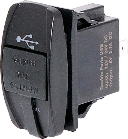 DC Power Connector Dual USB Dashboard Mount Weatherproof 3.1A Charging Socket P0690