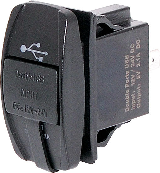 DC Power Connector Dual USB Dashboard Mount Weatherproof 3.1A Charging Socket P0690