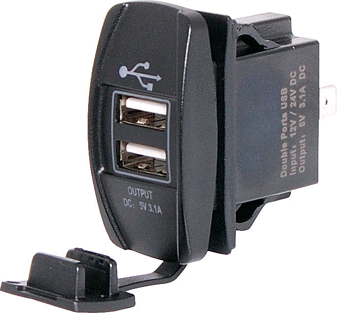 DC Power Connector Dual USB Dashboard Mount Weatherproof 3.1A Charging Socket P0690